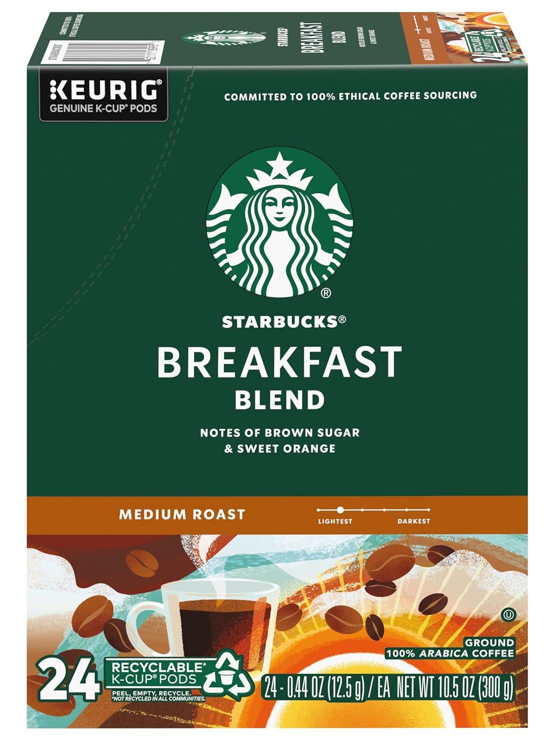 imageStarbucks KCup Coffee Pods Medium Roast Hot or Iced Coffee Breakfast Blend 10 Keurig Pods Breakfast Blend