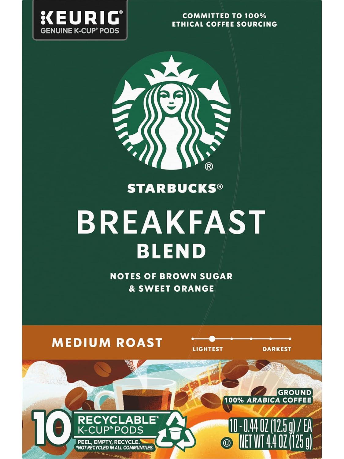 imageStarbucks KCup Coffee Pods Medium Roast Hot or Iced Coffee Breakfast Blend 10 Keurig Pods Breakfast Blend