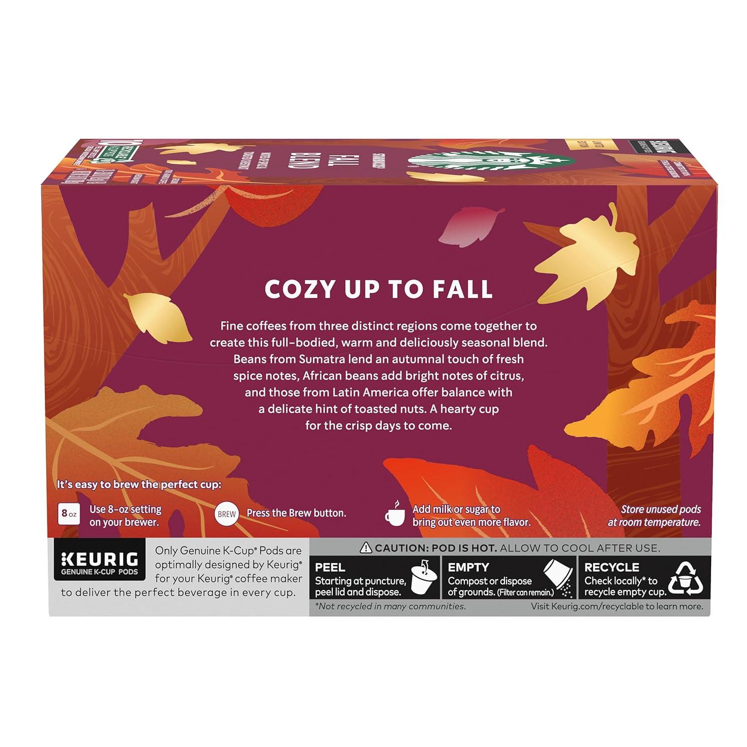 imageStarbucks KCup Coffee Pods Medium Roast Hot or Iced Coffee Breakfast Blend 10 Keurig Pods Fall Blend