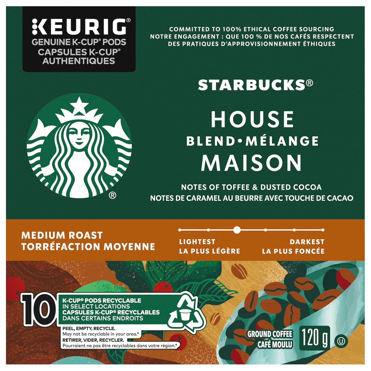 imageStarbucks KCup Coffee Pods Medium Roast Hot or Iced Coffee Breakfast Blend 10 Keurig Pods House blend