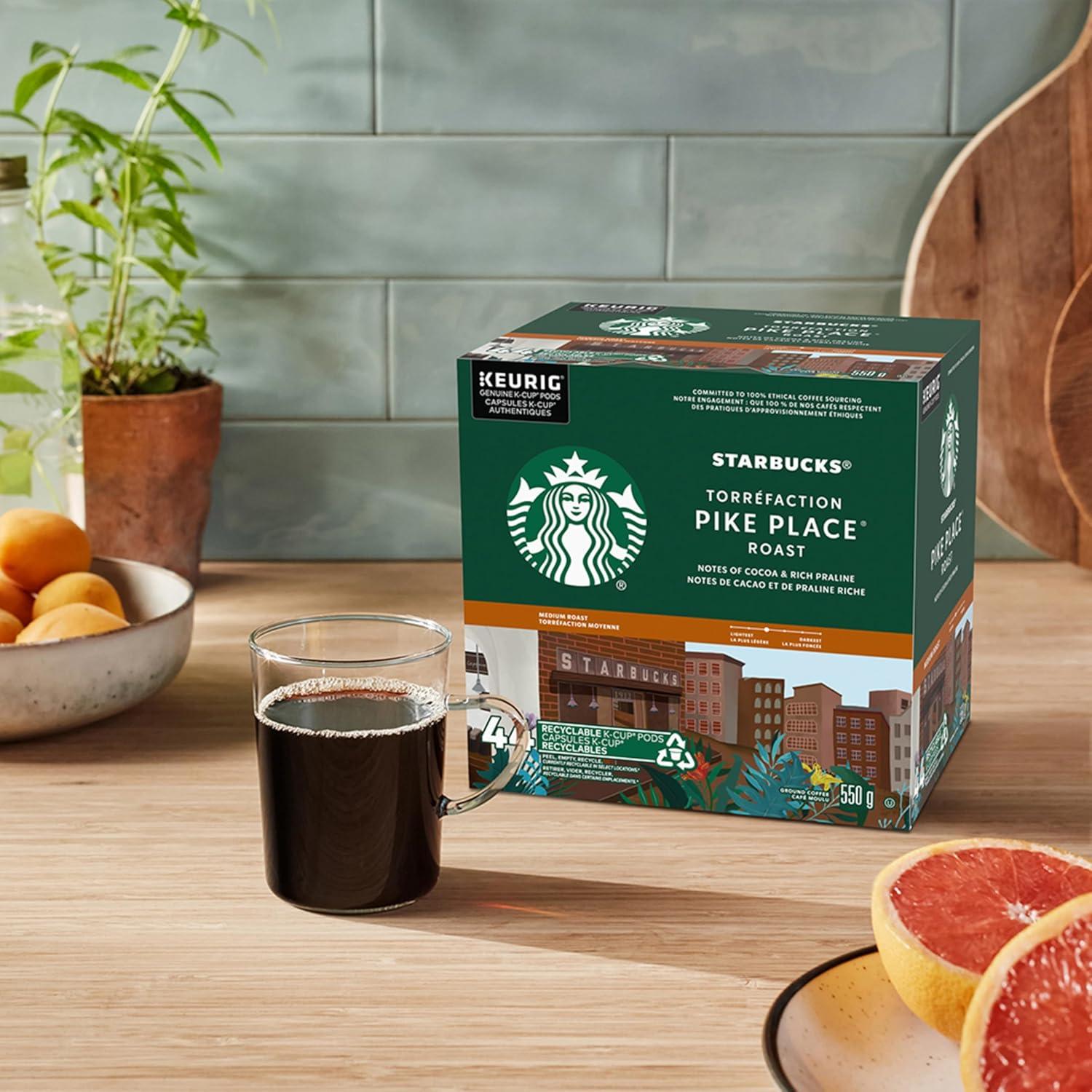 imageStarbucks KCup Coffee Pods Medium Roast Hot or Iced Coffee Breakfast Blend 10 Keurig Pods Pike Place Roast