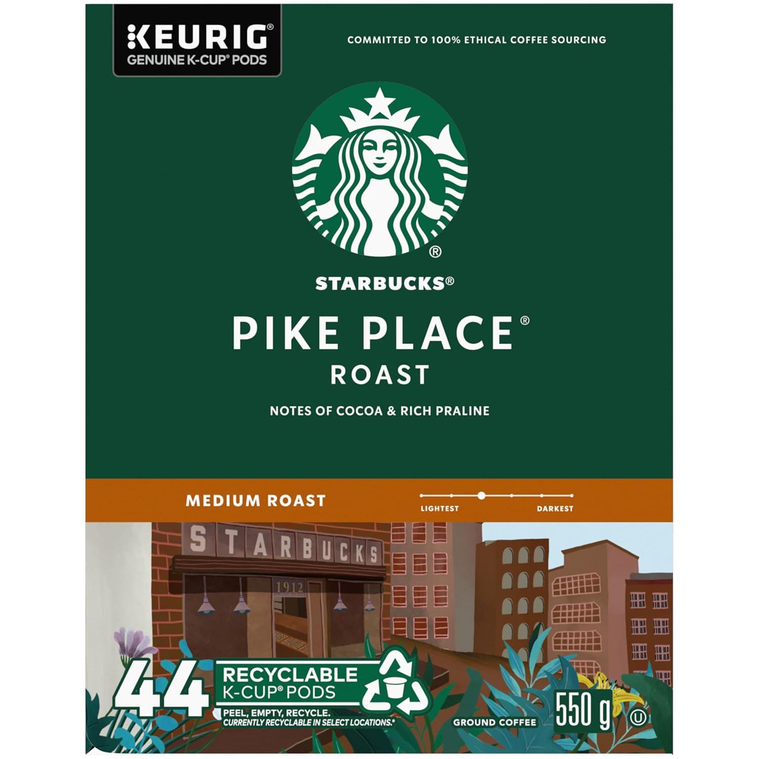 imageStarbucks KCup Coffee Pods Medium Roast Hot or Iced Coffee Breakfast Blend 10 Keurig Pods Pike Place Roast