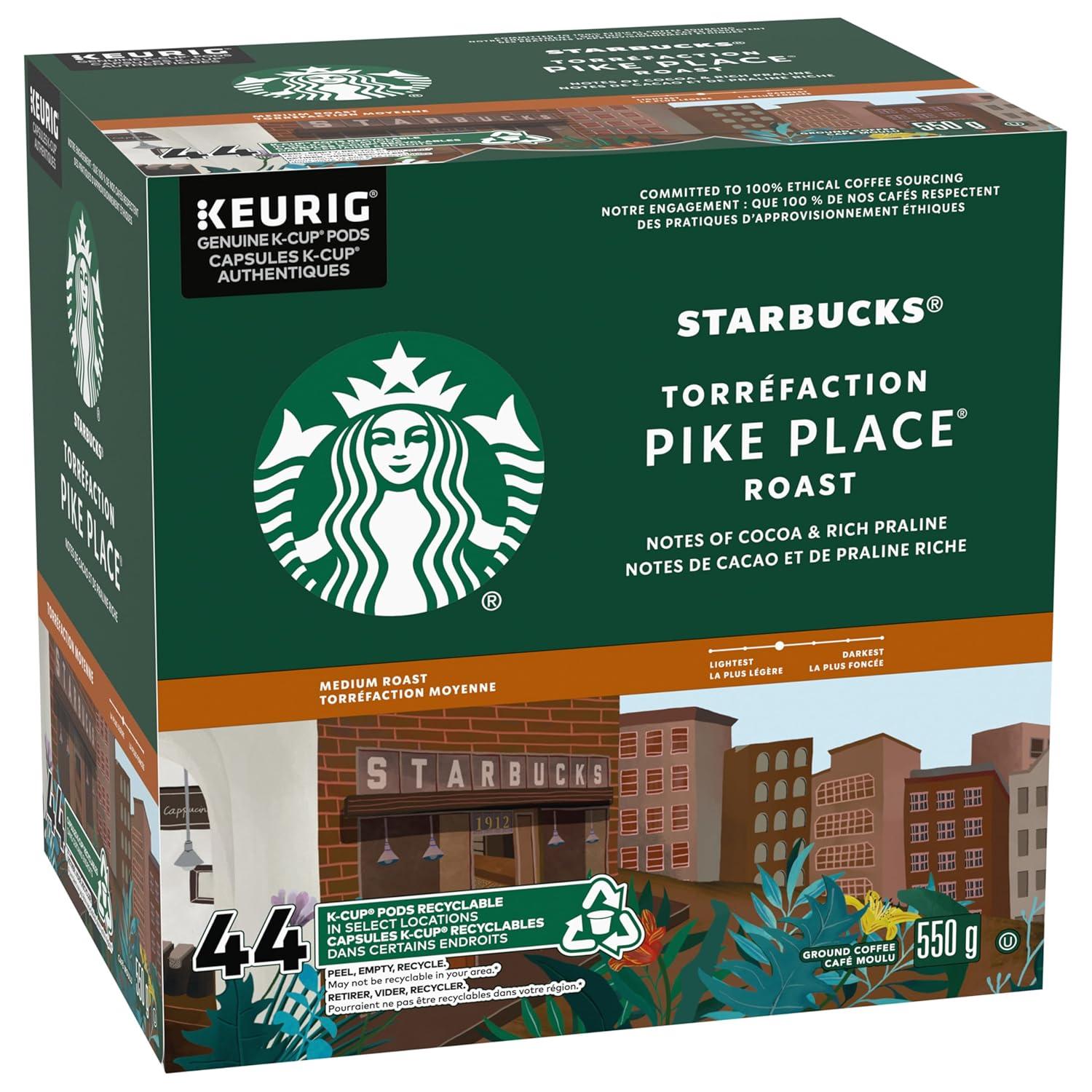 imageStarbucks KCup Coffee Pods Medium Roast Hot or Iced Coffee Breakfast Blend 10 Keurig Pods Pike Place Roast