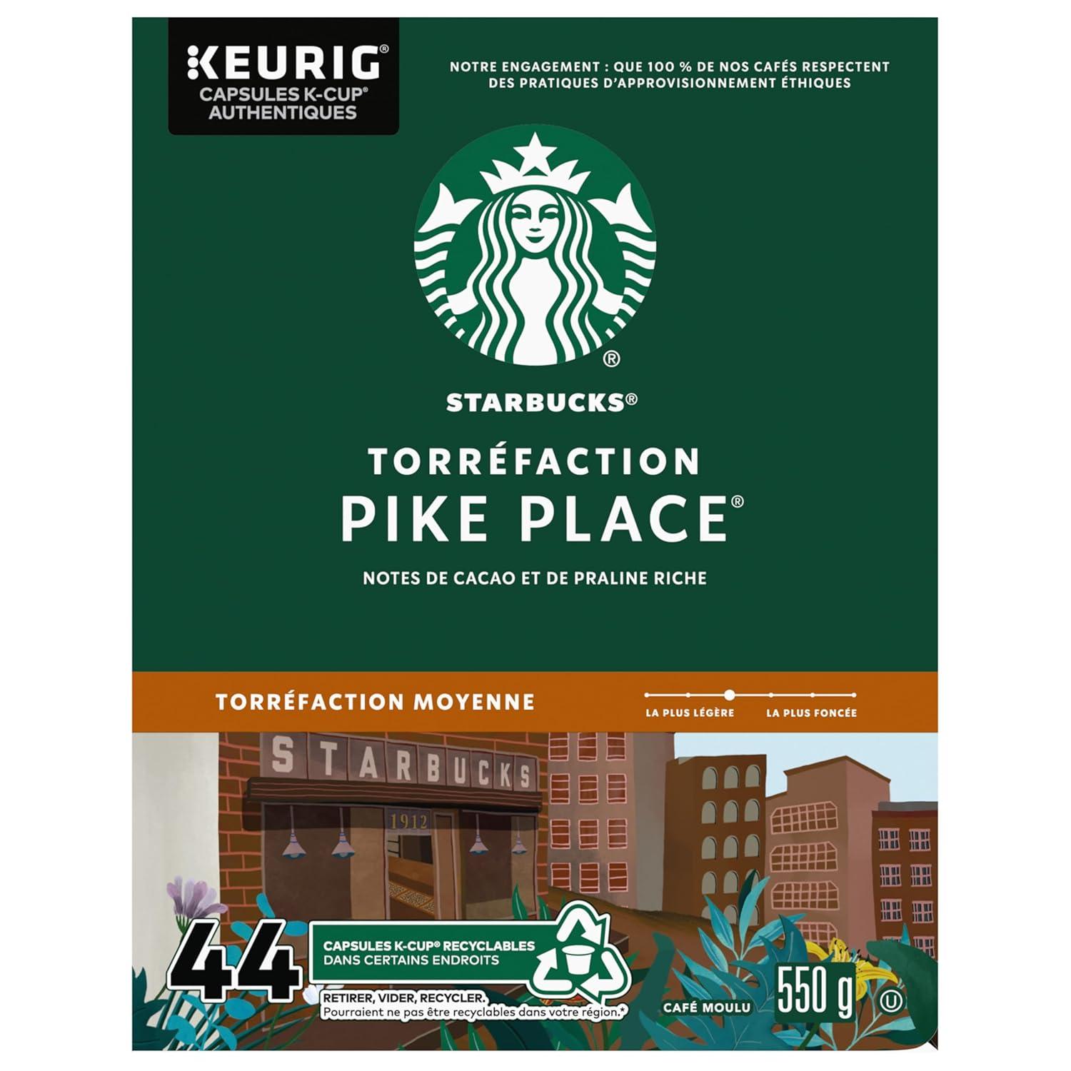 imageStarbucks KCup Coffee Pods Medium Roast Hot or Iced Coffee Breakfast Blend 10 Keurig Pods Pike Place Roast
