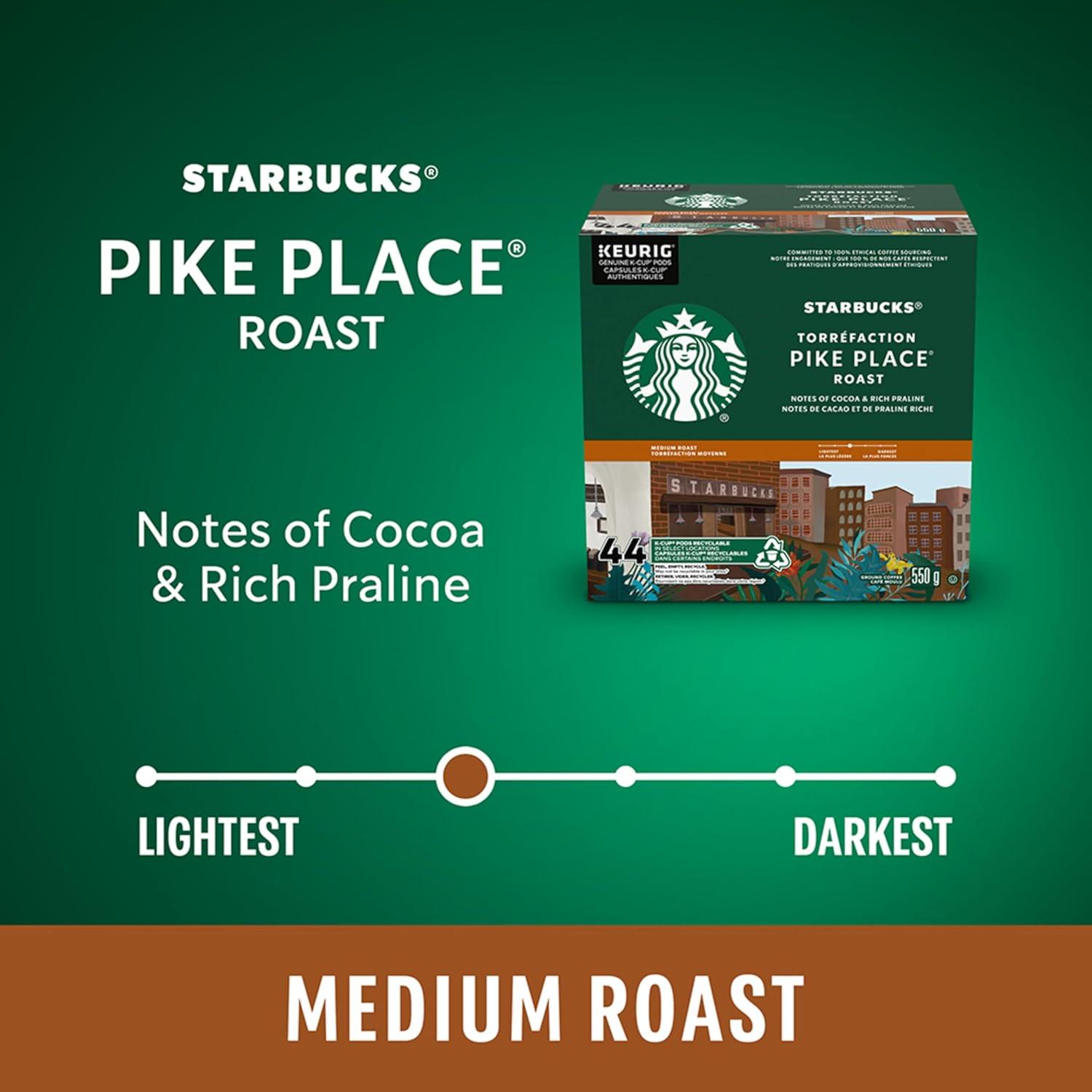 imageStarbucks KCup Coffee Pods Medium Roast Hot or Iced Coffee Breakfast Blend 10 Keurig Pods Pike Place Roast