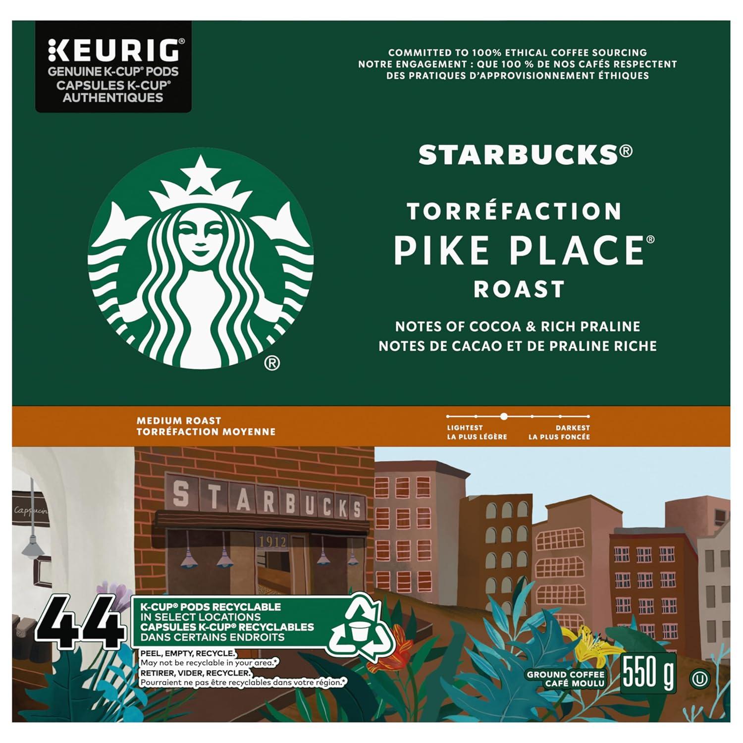 imageStarbucks KCup Coffee Pods Medium Roast Hot or Iced Coffee Breakfast Blend 10 Keurig Pods Pike Place Roast