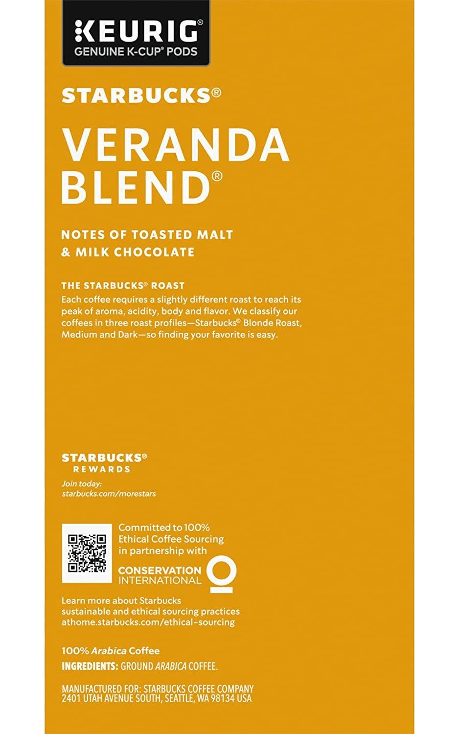 imageStarbucks KCup Coffee Pods Starbucks Blonde Roast Hot or Iced Coffee Veranda Blend 10 Keurig PodsVeranda Blend