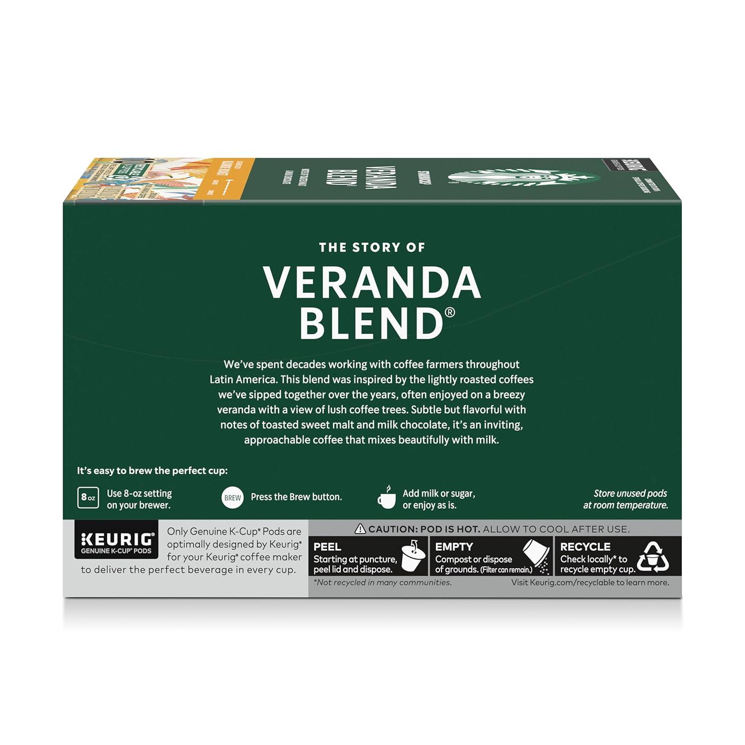 imageStarbucks KCup Coffee Pods Starbucks Blonde Roast Hot or Iced Coffee Veranda Blend 10 Keurig PodsVeranda Blend