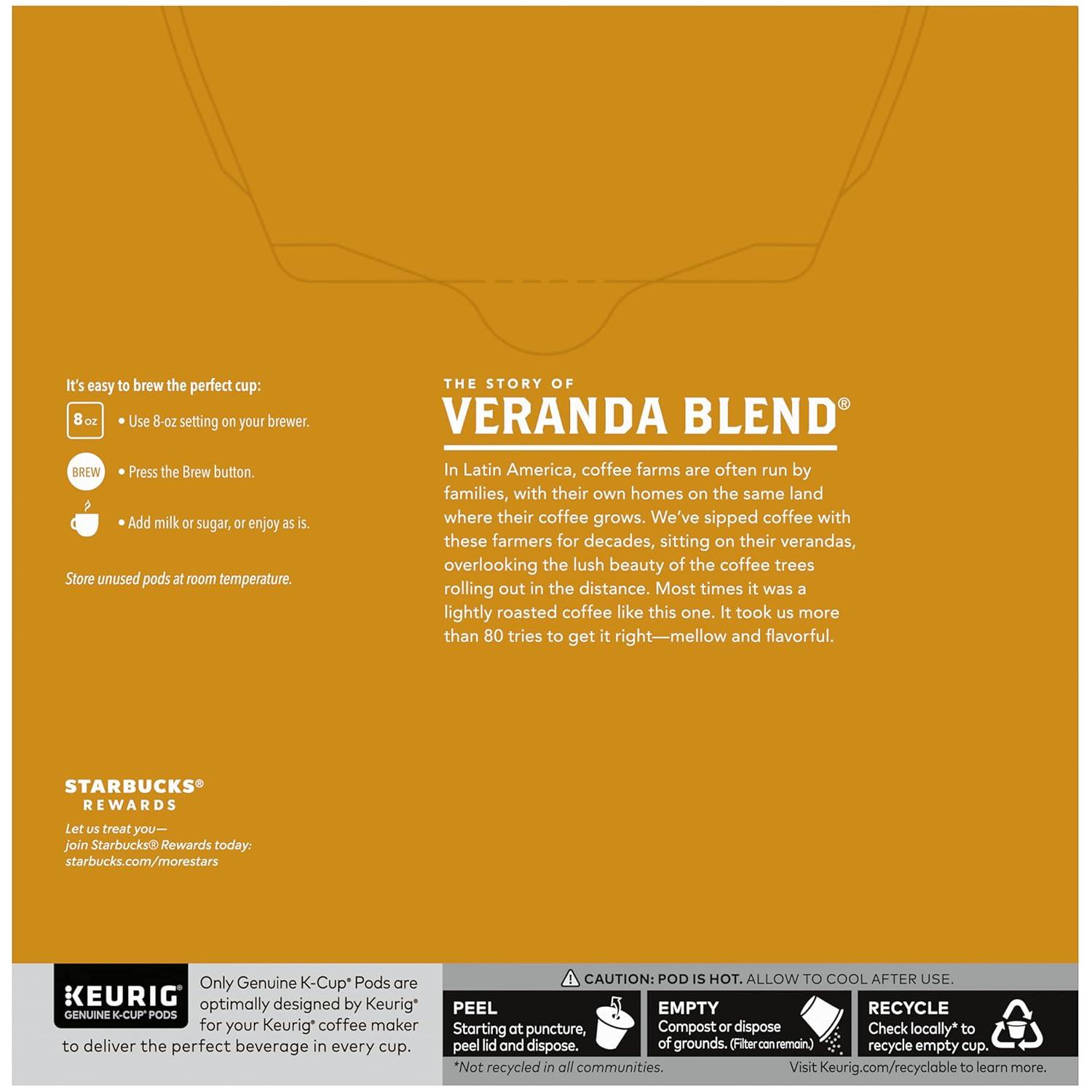 imageStarbucks KCup Coffee Pods Starbucks Blonde Roast Hot or Iced Coffee Veranda Blend 10 Keurig PodsVeranda Blend