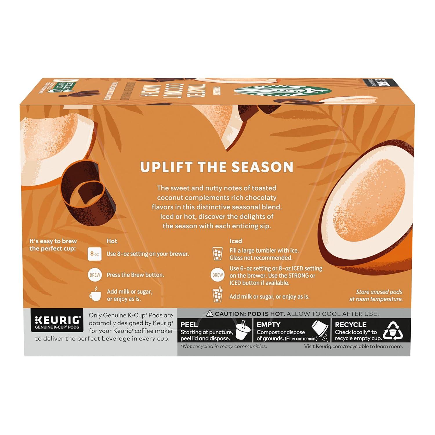 imageStarbucks KCup Coffee Pods Toasted Coconut Mocha Flavored Coffee for Keurig Coffee Makers 100 Arabica Limited Edition 1 Box 10 PodsCoconut Chocolate