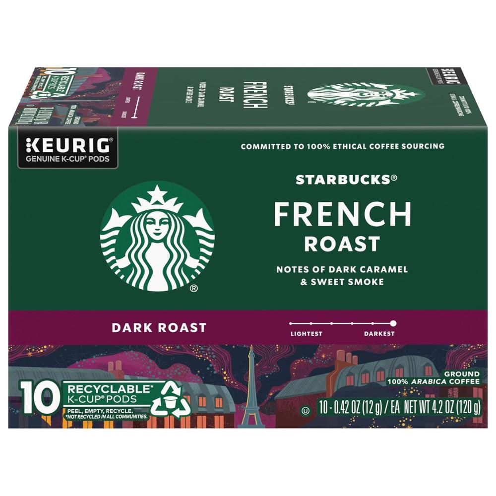 imageStarbucks KCup Coffee Pods Dark Roast Coffee Italian Roast 100 Arabica 1 box 10 podsFrench Roast