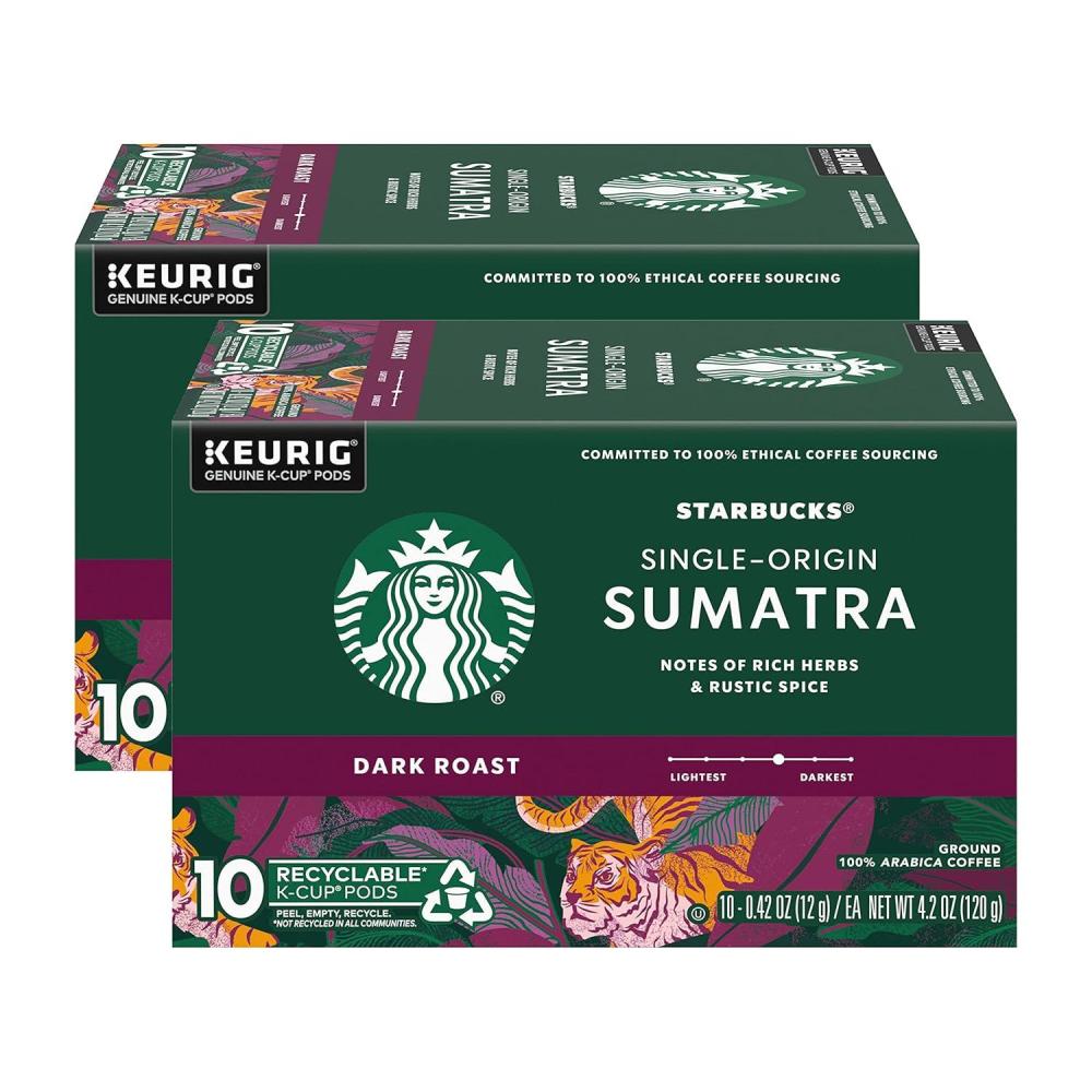 imageStarbucks KCup Coffee Pods Dark Roast Coffee Italian Roast 100 Arabica 1 box 10 podsSumatra