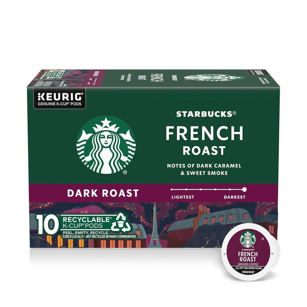 imageStarbucks KCup Coffee Pods Dark Roast Hot or Iced Coffee French Roast 10 Keurig Pods
