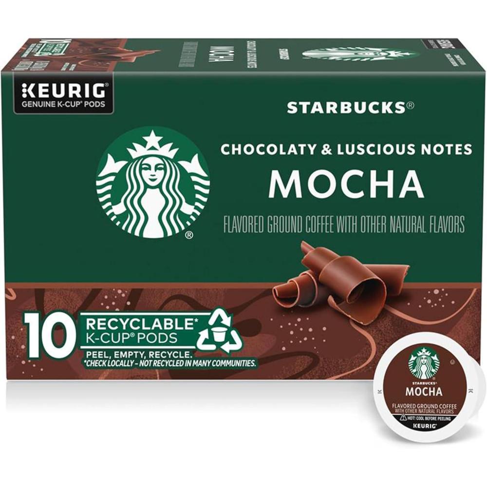 imageStarbucks KCup Coffee Pods Flavored Hot or Iced Coffee Mocha 10 Keurig PodsMocha