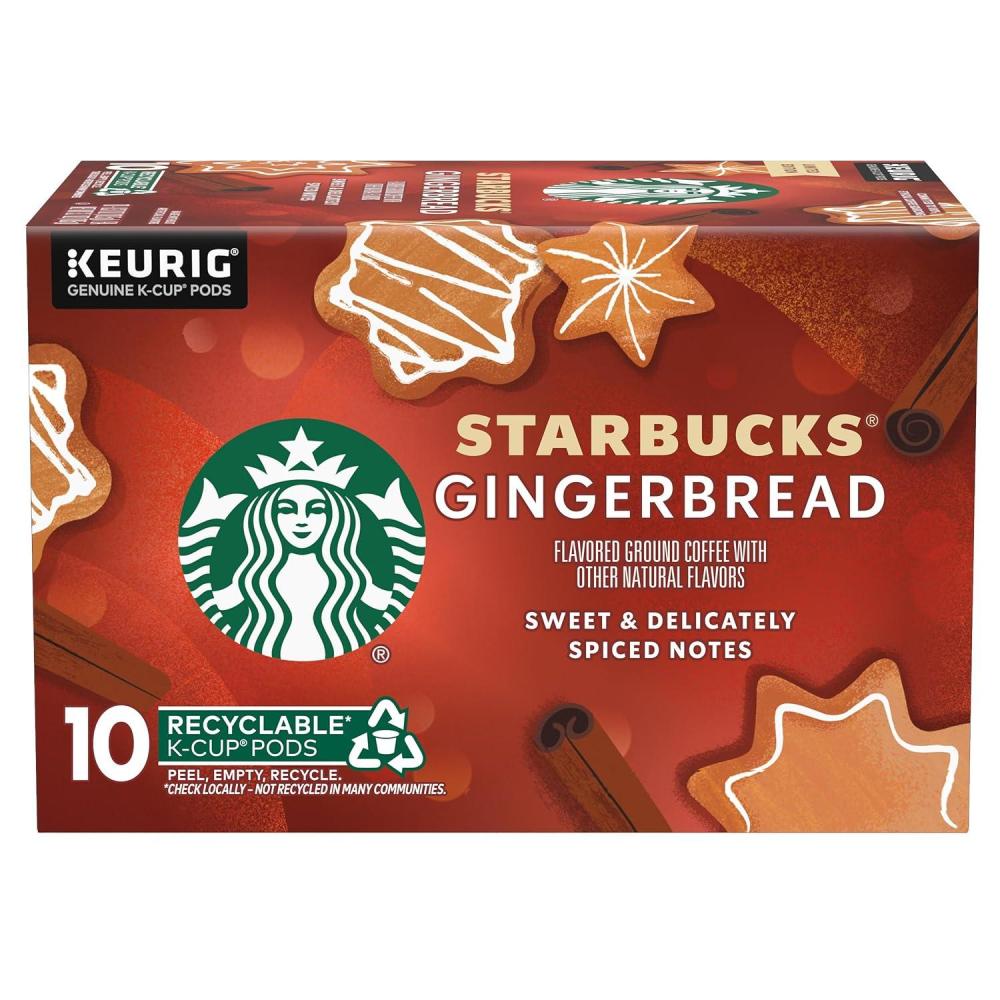 imageStarbucks KCup Coffee Pods Flavored Hot or Iced Coffee Toffeenut 10 Keurig PodsGingerbread