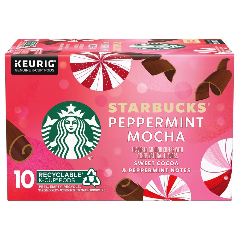 imageStarbucks KCup Coffee Pods Flavored Hot or Iced Coffee Toffeenut 10 Keurig PodsMocha Peppermint Mocha