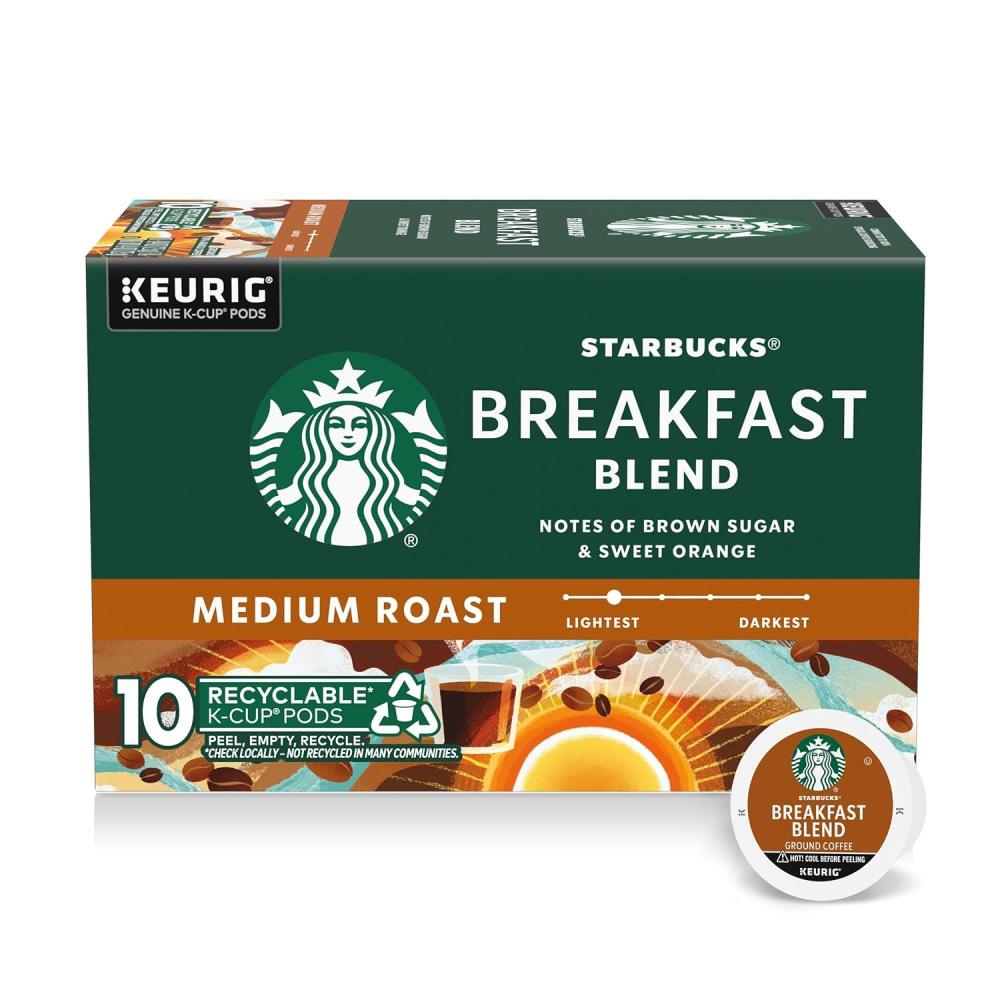 imageStarbucks KCup Coffee Pods Medium Roast Hot or Iced Coffee Breakfast Blend 10 Keurig Pods Breakfast