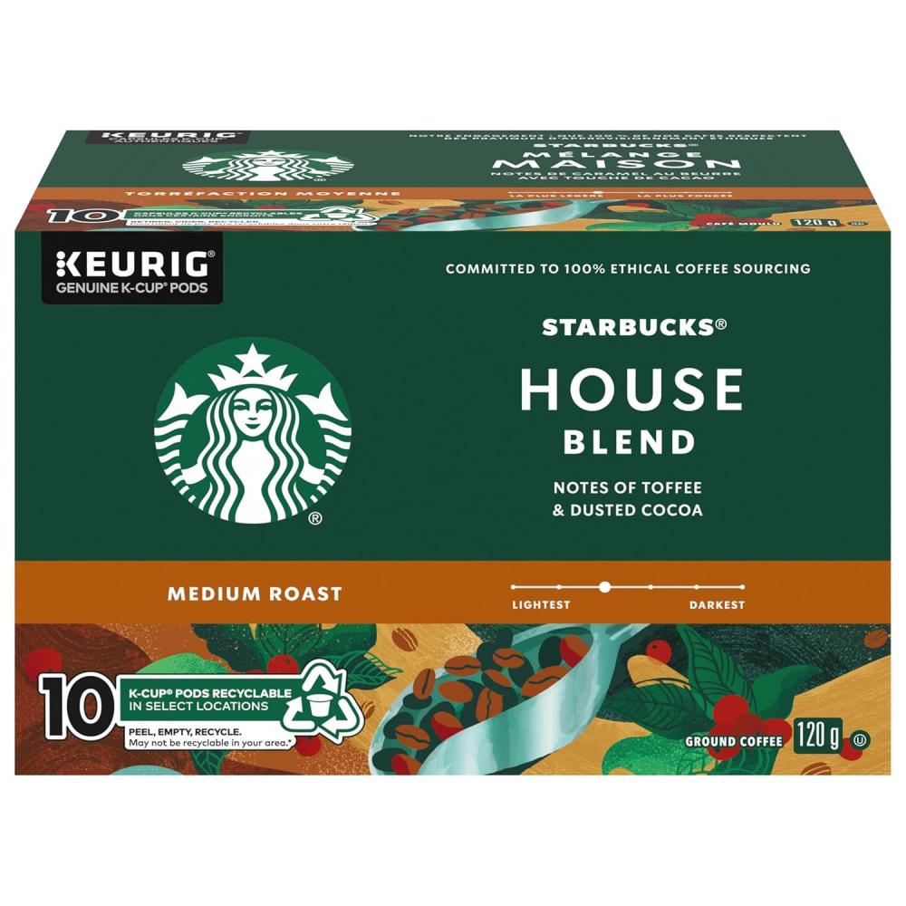 imageStarbucks KCup Coffee Pods Medium Roast Hot or Iced Coffee Breakfast Blend 10 Keurig Pods House blend