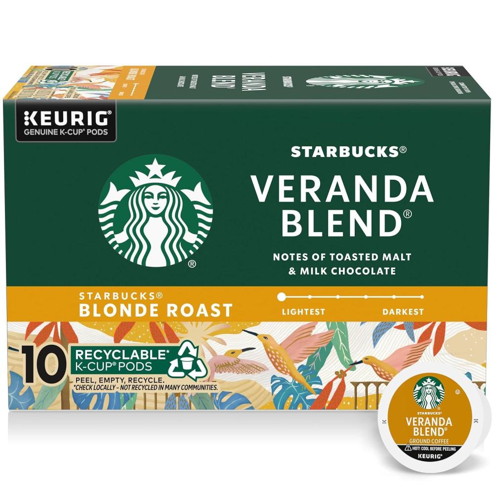 imageStarbucks KCup Coffee Pods Starbucks Blonde Roast Hot or Iced Coffee Veranda Blend 10 Keurig PodsVeranda Blend
