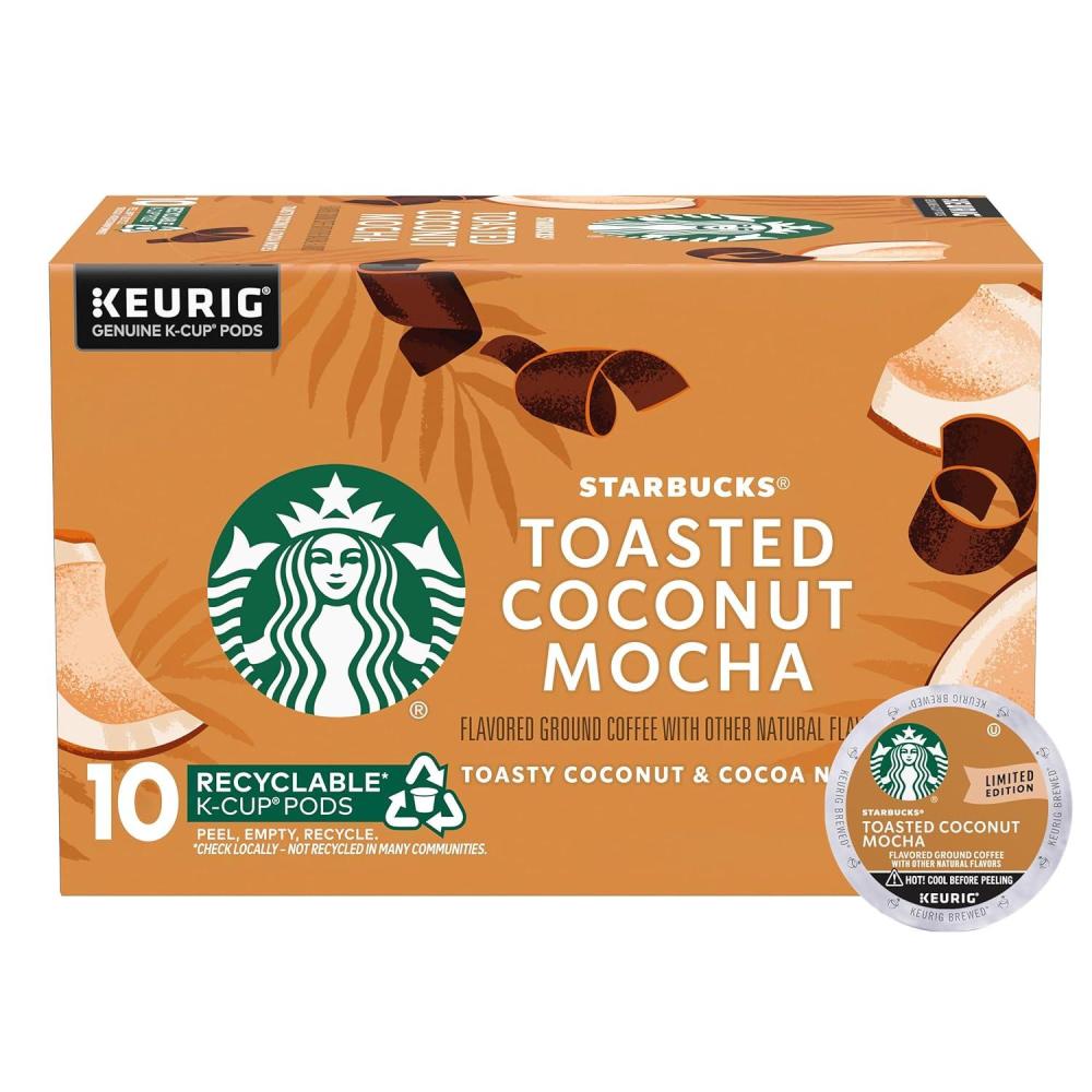 imageStarbucks KCup Coffee Pods Toasted Coconut Mocha Flavored Coffee for Keurig Coffee Makers 100 Arabica Limited Edition 1 Box 10 PodsCoconut Chocolate