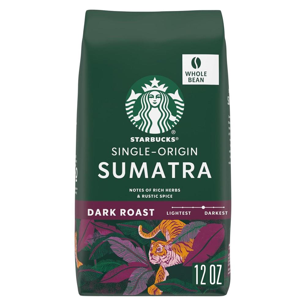 imageStarbucks Whole Coffee Beans Dark Roast Hot or Iced Coffee SingleOrigin Sumatra 12 oz
