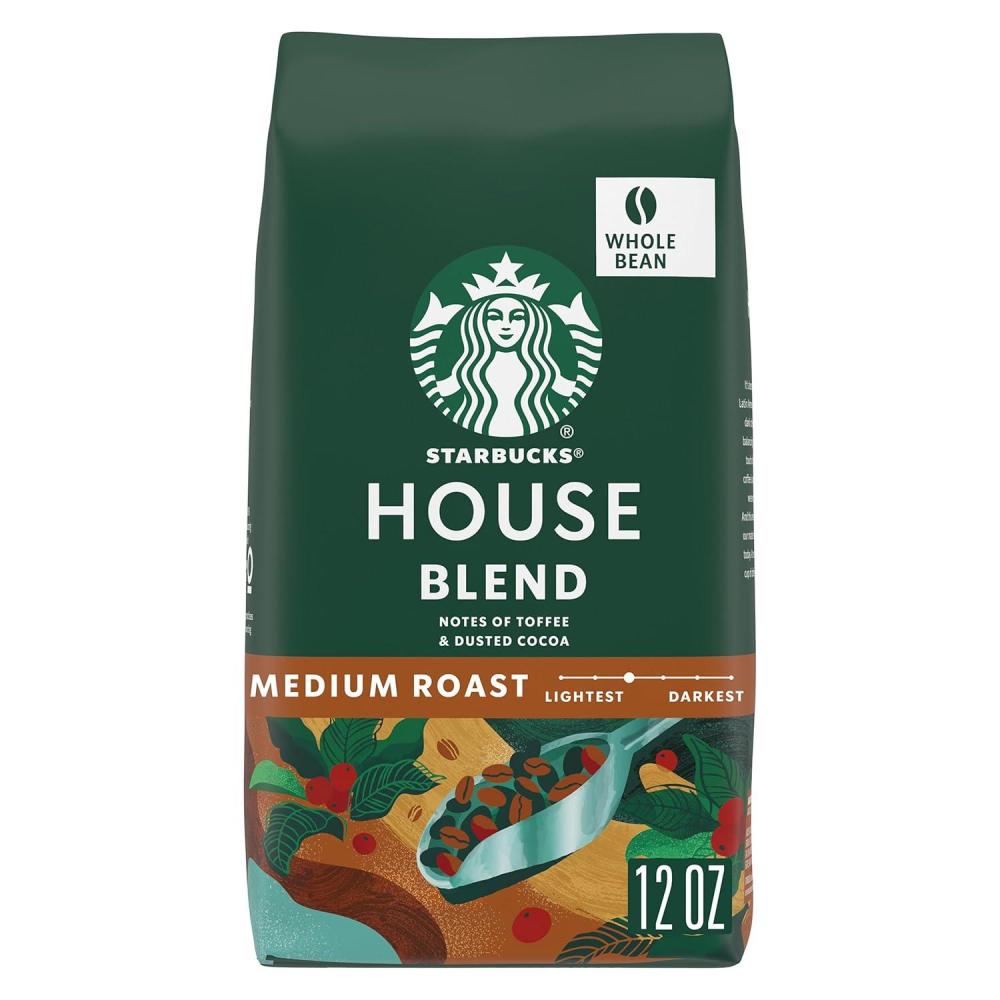imageStarbucks Whole Coffee Beans Medium Roast Hot or Iced Coffee House Blend 12 oz