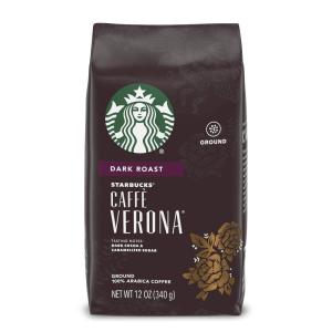 Starbucks Ground Coffee, Dark Roast Hot or Iced Coffee, Caffè Verona, 12 oz(Dark Cocoa and Caramelized Sugar)