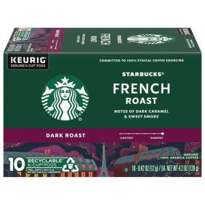 Starbucks K-Cup Coffee Pods, Dark Roast Coffee, Italian Roast, 100% Arabica, 1 box (10 pods)(French Roast)