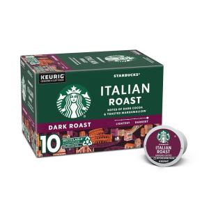 Starbucks K-Cup Coffee Pods, Dark Roast Coffee, Italian Roast, 100% Arabica, 1 box (10 pods)(Italian Roast)