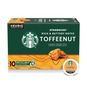 Starbucks K-Cup Coffee Pods, Flavored Hot or Iced Coffee, Toffeenut, 10 Keurig Pods(Toffeenut)
