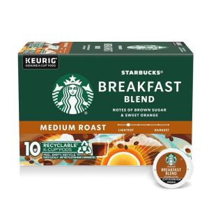 Starbucks K-Cup Coffee Pods, Medium Roast Hot or Iced Coffee, Breakfast Blend, 10 Keurig Pods ​(Breakfast)