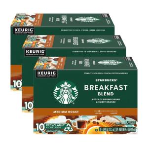 Starbucks K-Cup Coffee Pods, Medium Roast Hot or Iced Coffee, Breakfast Blend, 10 Keurig Pods ​(Breakfast Blend)