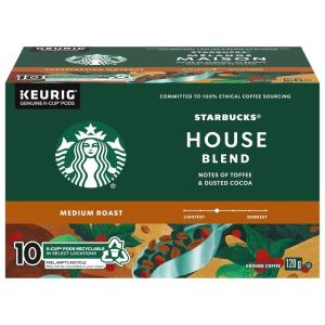 Starbucks K-Cup Coffee Pods, Medium Roast Hot or Iced Coffee, Breakfast Blend, 10 Keurig Pods ​(House blend)