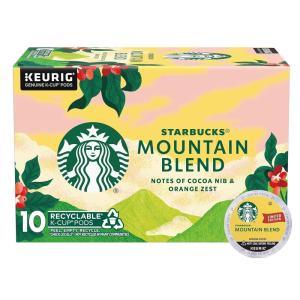 Starbucks Medium Light Roast Coffee, Mountain Blend, 100% Arabica, Limited Edition, 10 Count (Pack of 1) K-Cup Pods for Keurig Coffee Makers