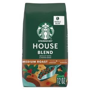 Starbucks Whole Coffee Beans, Medium Roast Hot or Iced Coffee, House Blend, 12 oz