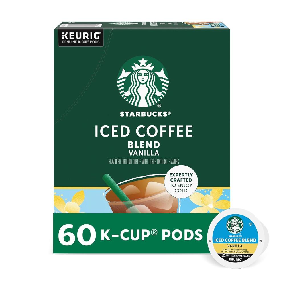 imageStarbucks KCup Coffee Pods Medium Roast Iced Coffee Blend Signature Black for Keurig Brewers 100 Arabica 6 Boxes 60 Pods TotalIced Vanilla