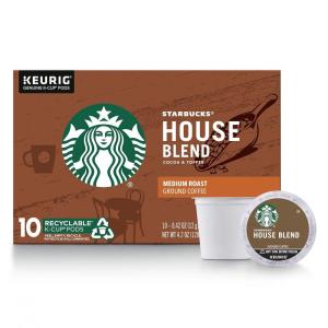 Starbucks K-Cup Coffee Pods, Medium Roast Iced Coffee Blend, Signature Black for Keurig Brewers, 100% Arabica, 6 Boxes (60 Pods Total)(House Blend)