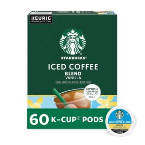 Starbucks K-Cup Coffee Pods, Medium Roast Iced Coffee Blend, Signature Black for Keurig Brewers, 100% Arabica, 6 Boxes (60 Pods Total)(Iced Vanilla)