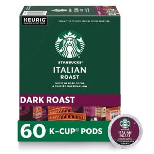 Starbucks K-Cup Coffee Pods, Medium Roast Iced Coffee Blend, Signature Black for Keurig Brewers, 100% Arabica, 6 Boxes (60 Pods Total)(Italian Roast)