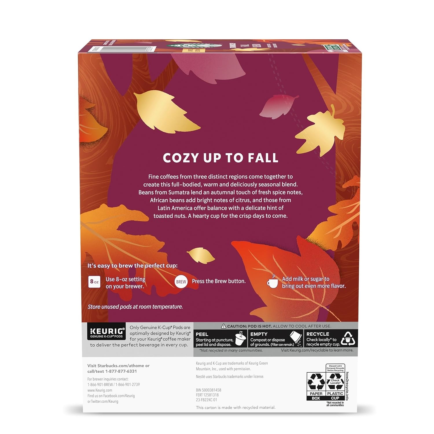 image:imageStarbucks KCup Coffee Pods Fall Blend Medium Roast Coffee for Keurig Makers 100 Arabica Limited Edition 1 Box 22 Pods22 Count Pack of 1