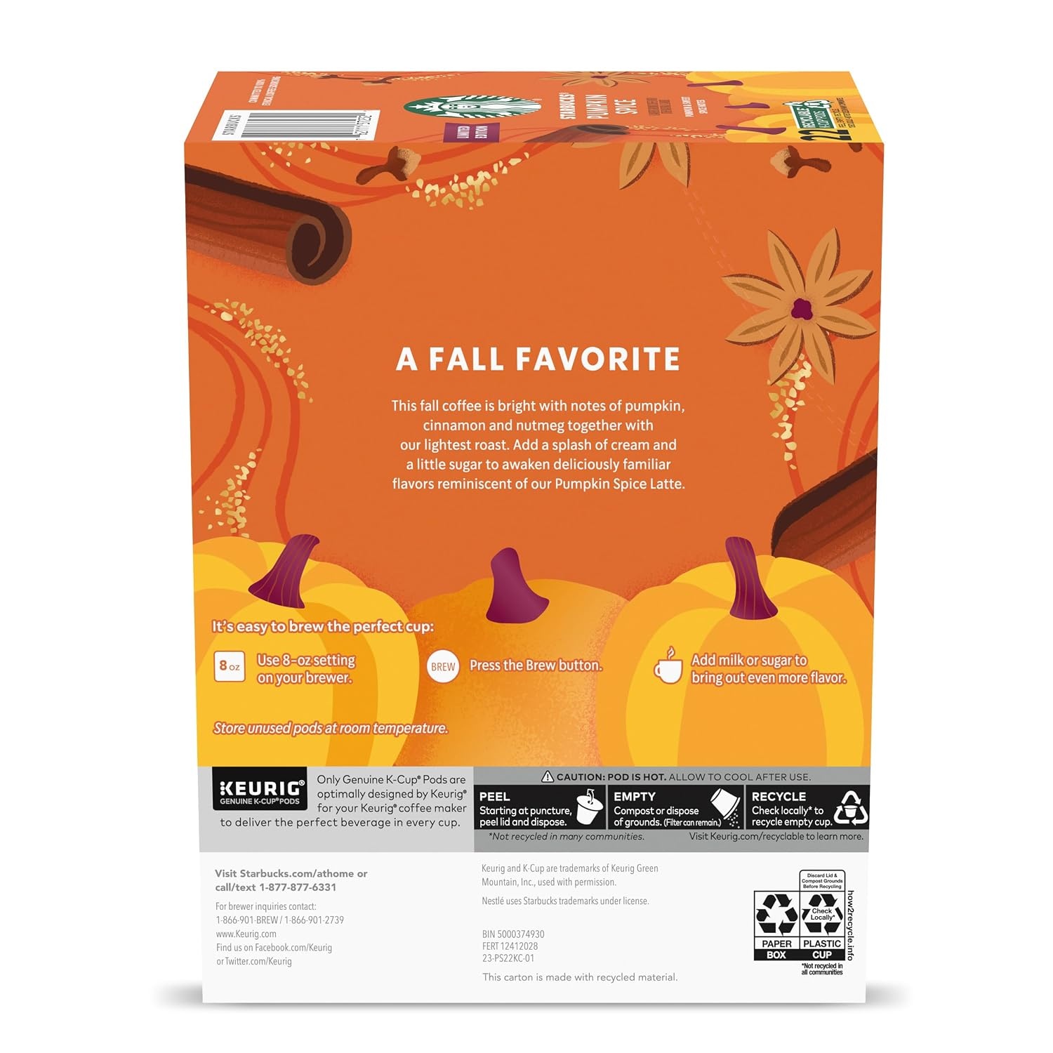 image:imageStarbucks KCup Coffee Pods Pumpkin Spice Flavored for Keurig Coffee Makers 100 Arabica Limited Edition 1 Box 22 Pods22 Count Pack of 1