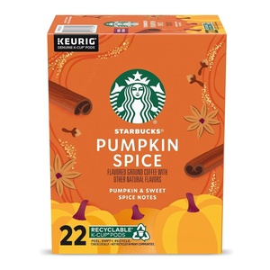 Starbucks K-Cup Coffee Pods, Pumpkin Spice Flavored for Keurig Coffee Makers, 100% Arabica, Limited Edition, 1 Box (22 Pods)(22 Count (Pack of 1))